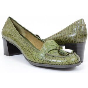 Nine & Co. Green Moc Croc Tassle Slip-on Loafer Pumps Preppy Heels Women's 11